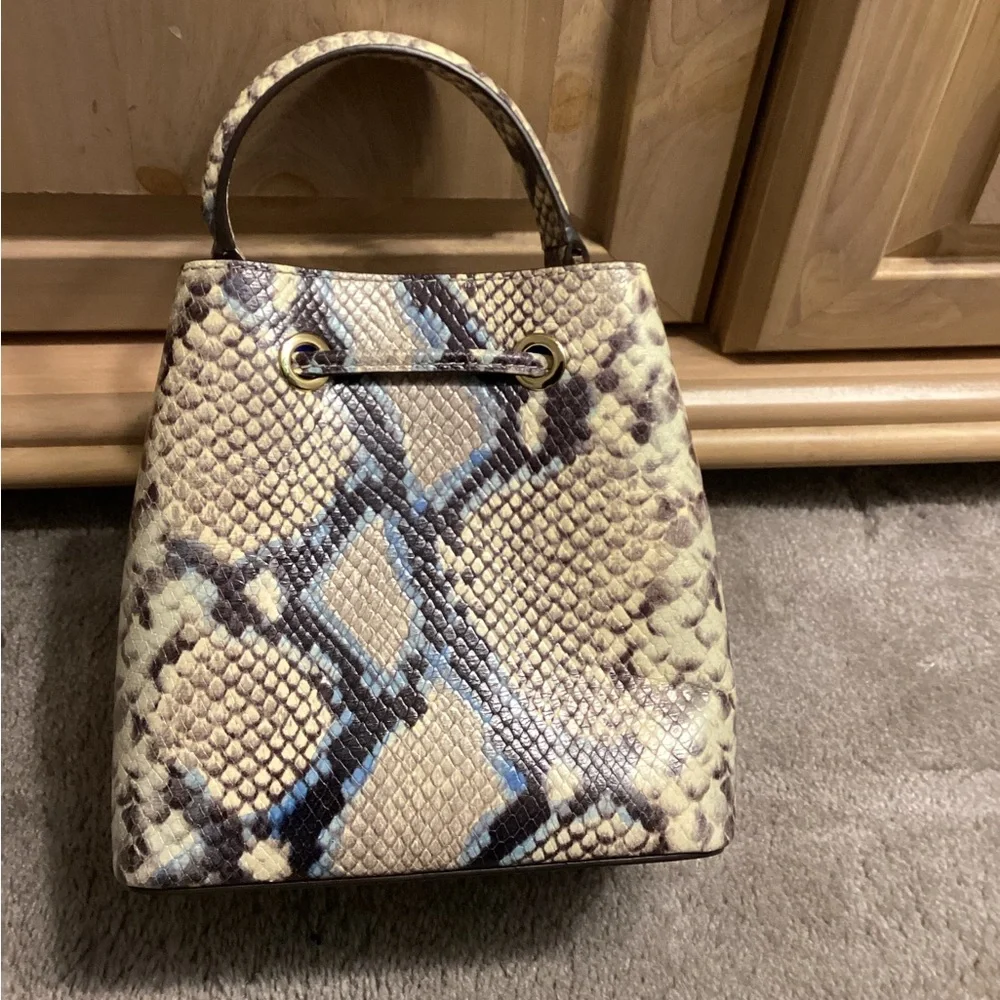 Michael Kors Blue Accented Snake-Embossed Bucket Bag